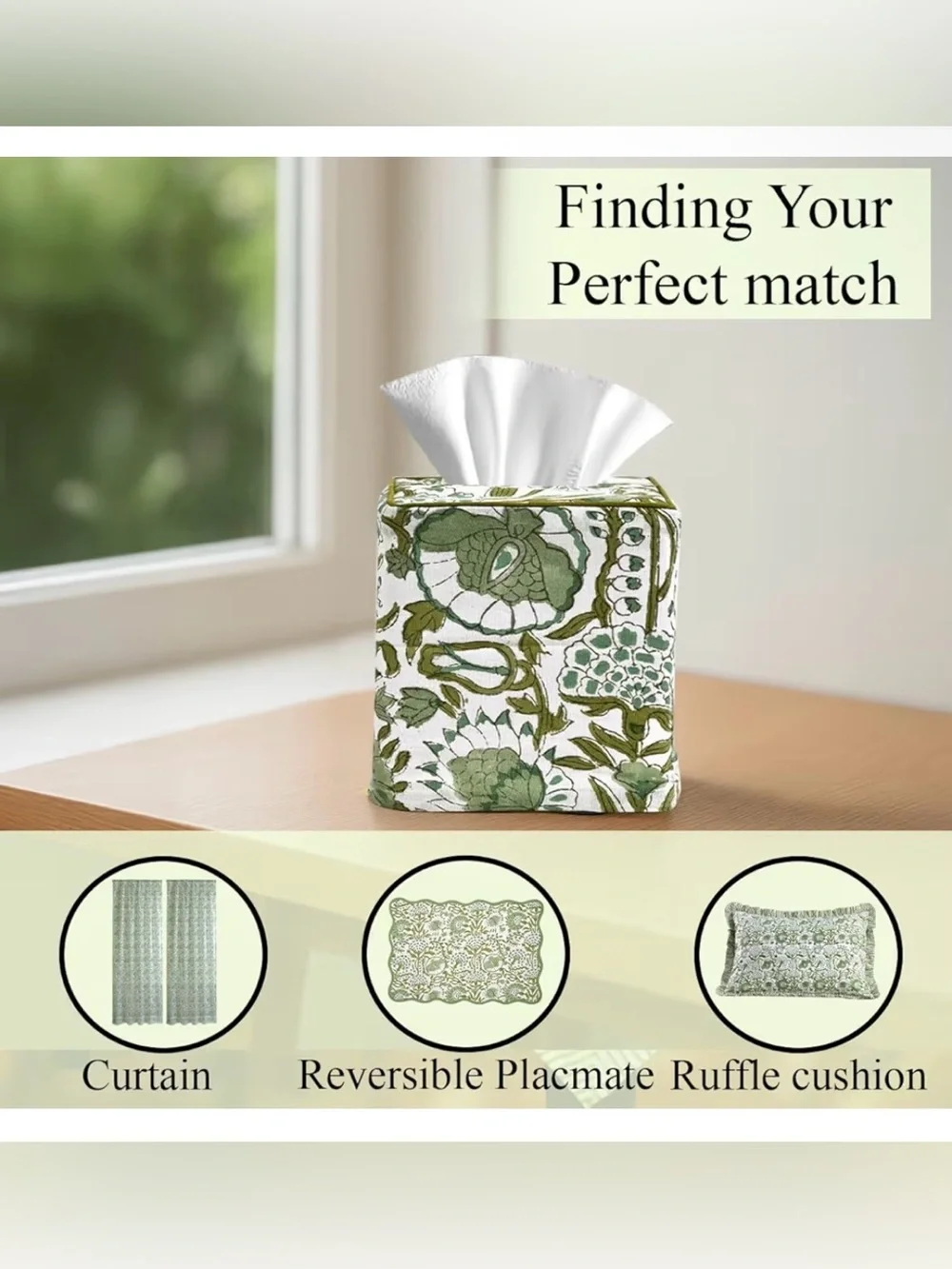 CPC Agate Green Block Print Cotton Tissue Box Cover 5